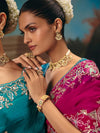 Hot Pink Georgette Silk Saree with Teal Contrast Blouse