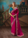 Hot Pink Georgette Silk Saree with Teal Contrast Blouse