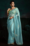 Ice Blue Designer Organza Saree with Embroidery Border