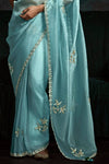 Ice Blue Designer Organza Saree with Embroidery Border