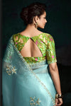 Ice Blue Designer Organza Saree with Embroidery Border