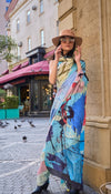 Iceberg Blue Multicolor Digital Printed Satin Saree