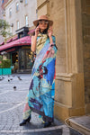 Iceberg Blue Multicolor Digital Printed Satin Saree