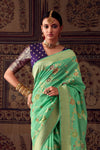 Iguana Pastel Green Banarasi Dola Silk Designer Saree