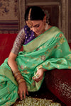 Iguana Pastel Green Banarasi Dola Silk Designer Saree