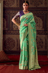 Iguana Pastel Green Banarasi Dola Silk Designer Saree