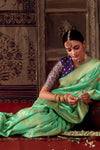 Iguana Pastel Green Banarasi Dola Silk Designer Saree