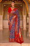 Independence Blue Designer Printed Patola Silk Saree