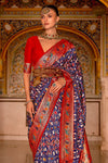 Independence Blue Designer Printed Patola Silk Saree