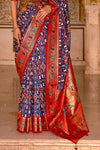 Independence Blue Designer Printed Patola Silk Saree