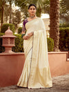 Ivory Banarasi Silk Saree With Contrast Blouse