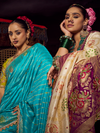 Ivory Cream Banarasi Dola Silk Saree With Contrast Blouse