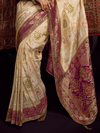 Ivory Cream Banarasi Dola Silk Saree With Contrast Blouse