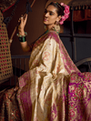 Ivory Cream Banarasi Dola Silk Saree With Contrast Blouse