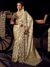 Ivory Cream Banarasi Satin Silk Saree With Contrast Blouse