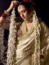 Ivory Cream Banarasi Satin Silk Saree With Contrast Blouse