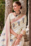 Ivory Cream Banarasi Soft Silk Saree