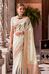 Ivory Cream Banarasi Soft Silk Saree