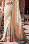 Ivory Cream Banarasi Soft Silk Saree