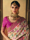 Ivory Cream Bandhani Banarasi Georgette Saree, pallu and blouse