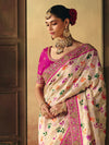 Ivory Cream Bandhani Banarasi Georgette Saree, pallu and blouse