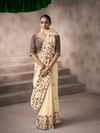 Ivory Cream Jamdani Cotton Silk Saree With Contrast Blouse