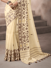 Ivory Cream Jamdani Cotton Silk Saree With Contrast Blouse
