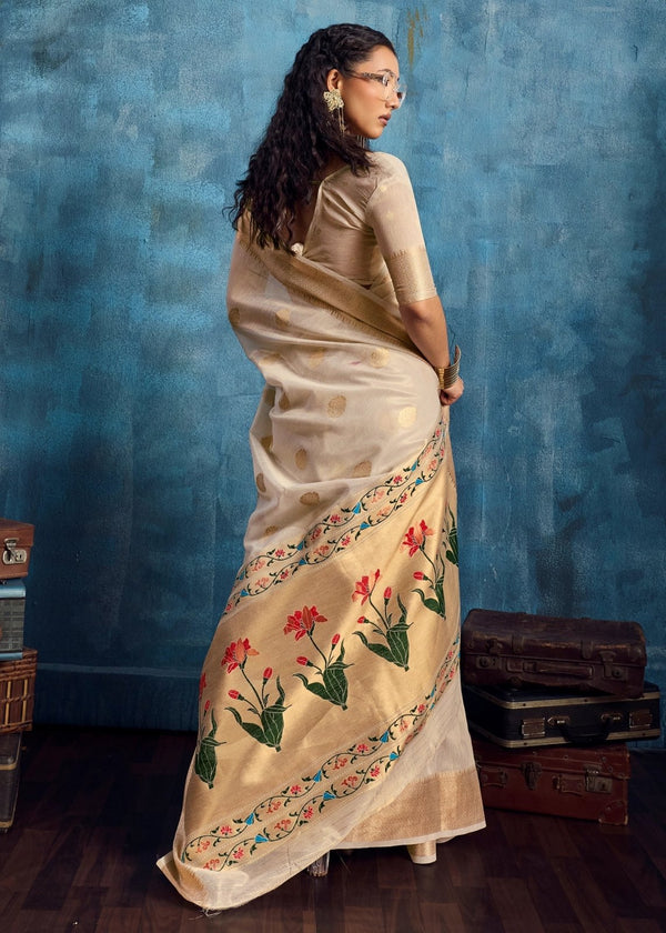 Ivory Cream Paithani Tissue Silk Saree