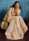 Ivory Cream Paithani Tissue Silk Saree