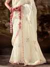 Ivory Embroidered Designer Organza Silk Saree With Contrast Blouse