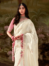 Ivory Embroidered Designer Organza Silk Saree With Contrast Blouse