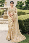 Ivory Gold Banarasi Tissue Silk Saree With Embroidery