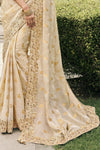 Ivory Gold Banarasi Tissue Silk Saree With Embroidery