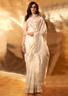 Ivory Off White Linen Cotton Saree