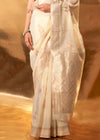 Ivory Off White Linen Cotton Saree