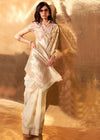 Ivory Off White Linen Cotton Saree