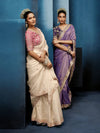 Ivory Organza Silk Saree with Contrast Blush Pink Blouse