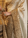 Ivory White Embroidered Designer Tissue Silk Saree