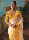 Ivory Yellow Ombre Organza Silk Saree with Yellow Contrast Blouse