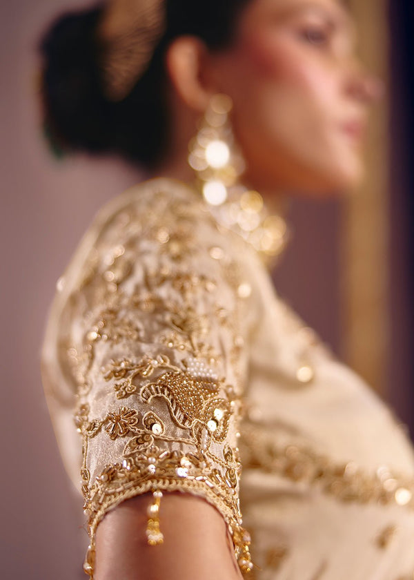 Ivory Zari Tissue Designer Embroidered Saree