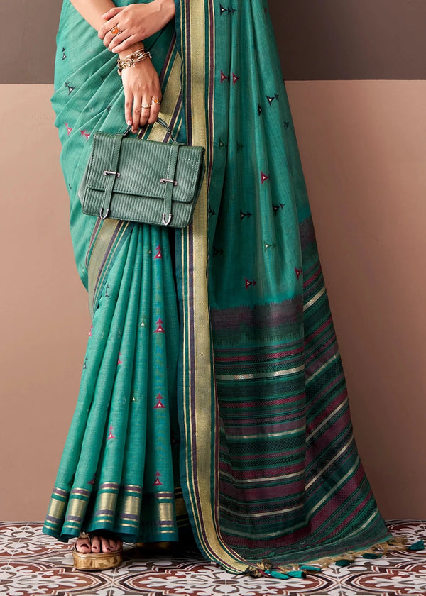 Jade Green Woven Designer Cotton Saree