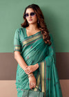 Jade Green Woven Designer Cotton Saree