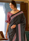 Jet Black Ajrakh Printed Satin Crepe Saree