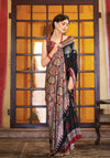 Jet Black and Red Ajrakh Printed Satin Saree