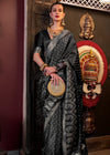 Jet Black Banarasi Woven Satin Silk Saree