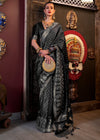 Jet Black Banarasi Woven Satin Silk Saree