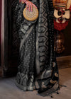 Jet Black Banarasi Woven Satin Silk Saree