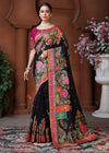 Jet Black Designer Silk Saree