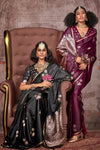 Jet Black Pichwai Satin Silk Saree