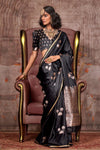 Jet Black Pichwai Satin Silk Saree